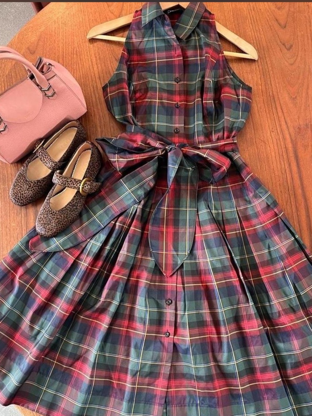 American Living Sleeveless Plaid Midi Dress in Red and Green